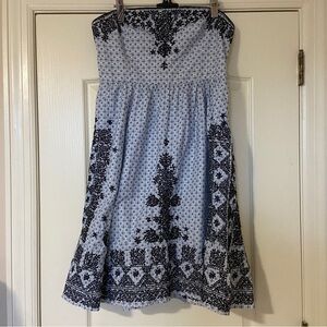 Moulinette Soeurs Strapless Blue and Navy Patterned Dress